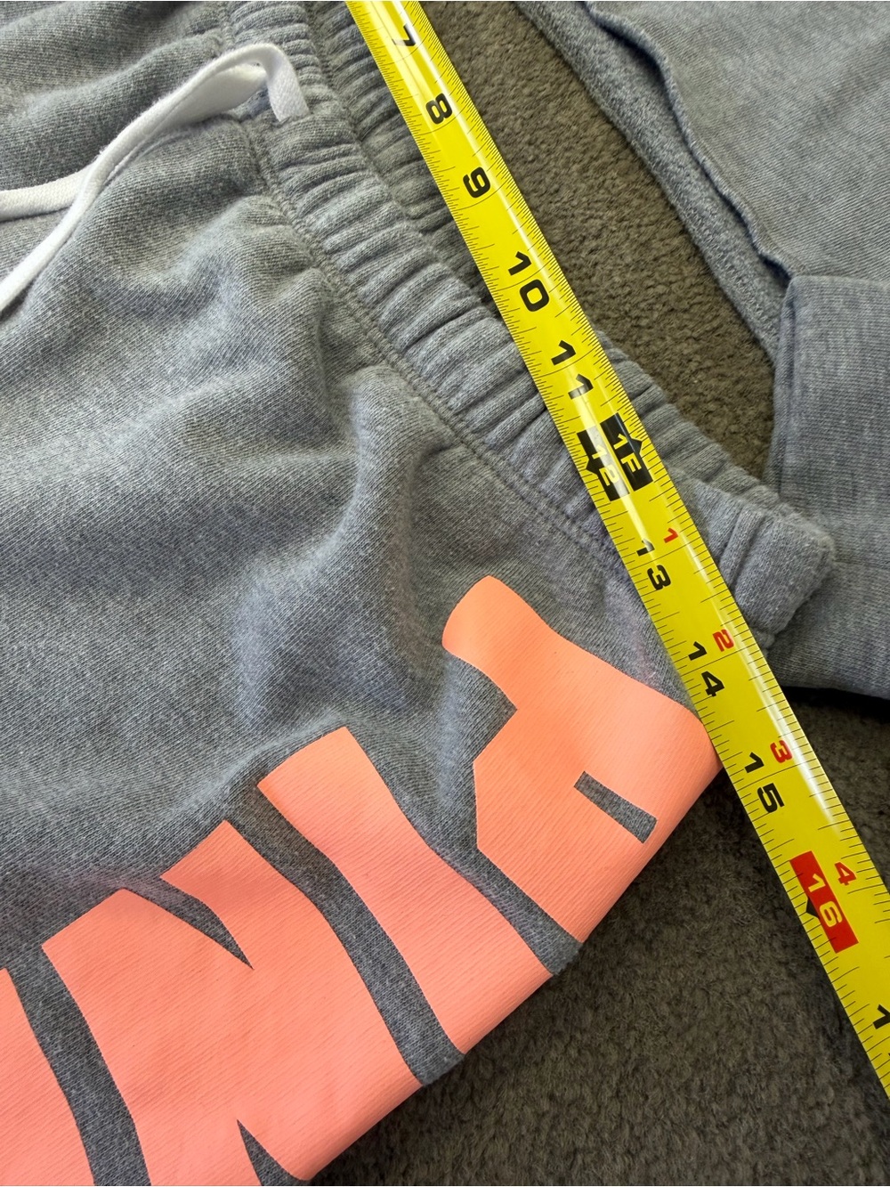 PINK Victoria's Secret 2pc Fleece Cropped Hoodie & Shorts Gray/Peach Orange M/L - Picture 5 of 10
